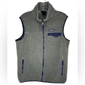 Patagonia Men's Lightweight Synchilla Snap-T Vest Gray with Navy Blue Medium